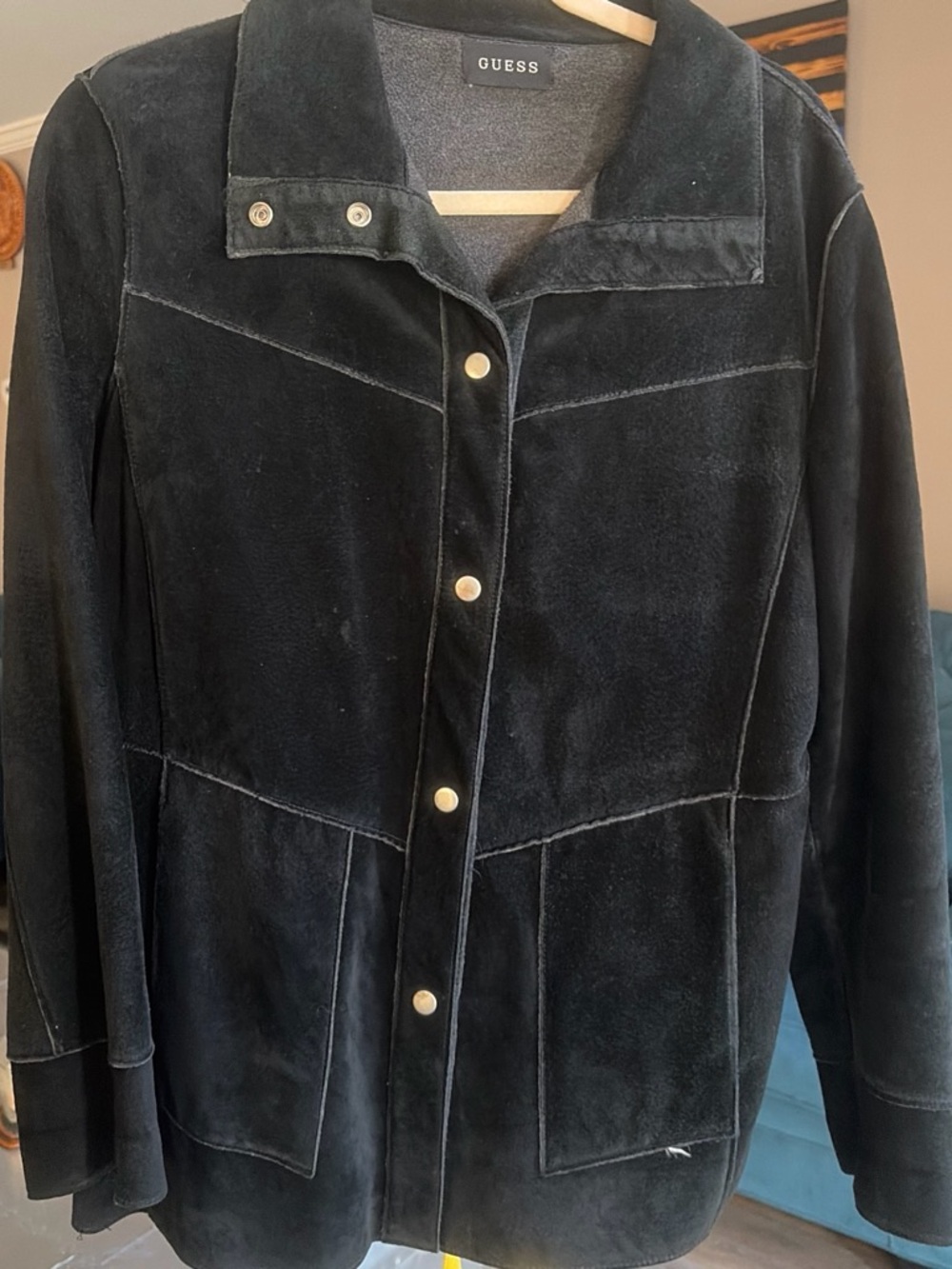 GUESS Black Suede Snap-Front Jacket